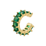 Clip de oreja de circón con microincrustaciones, accesorios cuadrados de aretes de circón verde blanco y diamante completo