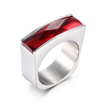 Nuevo anillo de cristal rectangular de acero titanio popular europeo y americano