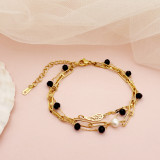 Pulseras chapadas en oro con revestimiento de perlas de cristal y acero inoxidable con alas elegantes de estilo francés