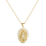 Collar de circón con incrustaciones de cobre con colgante de halo de la Virgen María