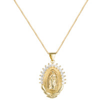 Collar de circón con incrustaciones de cobre con colgante de halo de la Virgen María