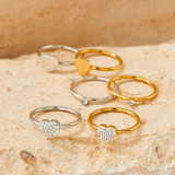Juego de 3 piezas de anillos de diamantes de imitación con incrustaciones de acero inoxidable en forma de corazón a la moda