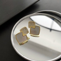 1 par de pendientes de diamante artificiales con incrustaciones irregulares de cobre cuadrado estilo INS