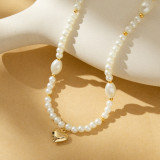 Collar con cuentas de cobre y perlas de imitación en forma de corazón, estilo Simple y dulce