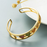 Pulsera de circón colorida con microincrustaciones de oro Real chapada en cobre con estrella de cinco puntas de amor hueco creativo