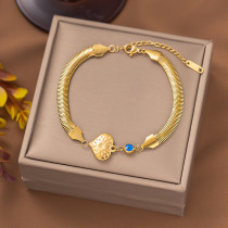 Pulseras chapadas en oro turquesa con incrustaciones de acero de titanio en forma de corazón de viaje
