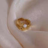 Anillo abierto de perlas artificiales, chapado en cobre, geométrico, estilo Simple, 1 pieza