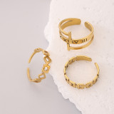 Anillos abiertos chapados en oro de 18 quilates con revestimiento de acero inoxidable con letras de Streetwear