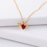 1 pieza de collar con colgante de circonita con incrustaciones de cobre y alas en forma de corazón cruzado a la moda