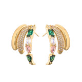 Pendientes chapados en oro de 18K con incrustaciones huecas, chapado en forma de C brillante, estilo fresco, 1 par