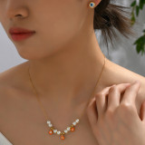 Elegante estilo Simple hoja de arce ojo mariposa aleación de acero inoxidable incrustaciones perlas artificiales diamantes de imitación pendientes collar