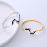 Pulseras de acero inoxidable con incrustaciones de circonio y brazalete de acero de titanio con ondas de estilo simple