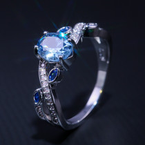 Nuevos accesorios de anillo, anillo de cobre para mujer con circonita azul real