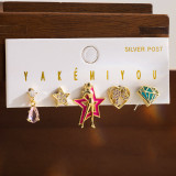 Pendientes colgantes chapados en oro de 14K con incrustaciones de esmalte de cobre y nudo de lazo de Barbie en forma de corazón bonito de Yakemiyou
