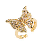 Anillo Abierto De Mariposa Con Circón Micro-set Chapado En Oro De Cobre De Moda