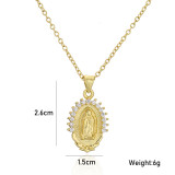 Collar con colgante de la Virgen María, chapado en cobre Retro, oro Real, circonita, regalo religioso