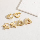 1 par de pendientes chapados en oro de 14 quilates con forma de corazón y estrella triangular estilo IG