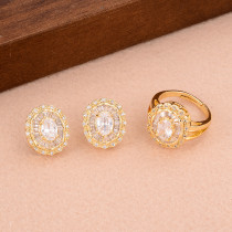 Estilo francés estilo clásico flor brillante chapado en cobre incrustaciones anillos de circón pendientes conjunto de joyería