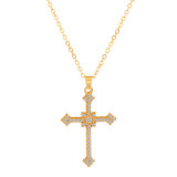 Estilo IG Cruz Acero inoxidable Metal Chapado en cobre Incrustaciones Perlas artificiales Diamantes de imitación Circón Collar chapado en plata chapado en oro de 18 quilates