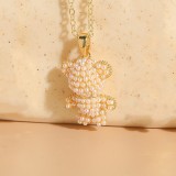 Elegante estilo clásico oso cobre 14K chapado en oro diamantes de imitación artificiales perlas artificiales colgante collar a granel