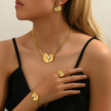 Conjunto de joyería chapado en oro de 18 quilates con incrustaciones de chapado de acero inoxidable y mariposa de estilo sencillo e informal