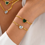 Collar de pulseras con diamantes de imitación chapados en acero inoxidable con forma de corazón a la moda