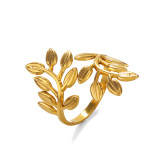 El estilo de IG deja anillos abiertos chapados en oro de 18 quilates con revestimiento de acero inoxidable