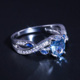 Nuevos accesorios de anillo, anillo de cobre para mujer con circonita azul real