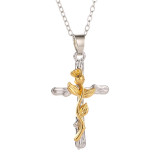 Estilo IG Cruz Acero inoxidable Metal Chapado en cobre Incrustaciones Perlas artificiales Diamantes de imitación Circón Collar chapado en plata chapado en oro de 18 quilates