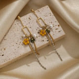 Pendientes colgantes chapados en oro de 14K con incrustaciones de cobre y perlas de agua dulce, 1 par, estilo IG, flor dulce, rombos