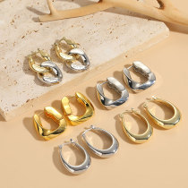 1 par de pendientes de aro chapados en oro de 14 quilates, elegantes y lujosos, de estilo clásico, con doble anillo, chapado asimétrico de cobre