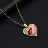 Collar con colgante de piedras preciosas artificiales con incrustaciones de cobre en forma de corazón de estilo clásico