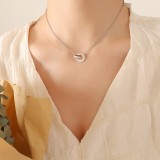 Conjunto de joyería de acero de titanio, collar, pendientes, anillo doble, diamantes romanos de moda