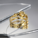Anillos chapados en oro de circón con incrustaciones de cobre geométrico para mujer