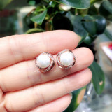 1 par de pendientes de circonita con perlas de cobre con incrustaciones redondas de viaje de estilo Simple