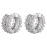 1 par de pendientes de circón con perlas artificiales chapados en cobre geométricos a la moda