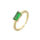 Anillo de circonio con microincrustaciones de moda Anillo de cobre ajustable con apertura de diamante verde