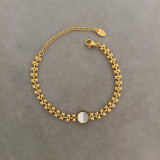 Pulseras redondas de concha con incrustaciones de acero y titanio de estilo simple