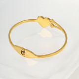 Brazalete de circón chapado en oro de acero inoxidable con forma de corazón de estilo moderno a la moda 1 pieza