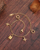 Elegante estilo simple Estilo clásico Trébol Trébol de cuatro hojas Acero Cobre Borla Chapado Incrustación Circón Pulseras chapadas en oro de 18 quilates