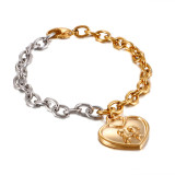 Pulsera de acero inoxidable con colgante de la mano de pareja de corazón de moda europea y americana