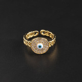 Anillo Abierto De Circón Chapado En Oro Cobre Ojo De Moda