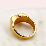 Anillos de circón chapados en oro con incrustaciones de acero inoxidable con forma de corazón de estilo Simple y romántico al por mayor