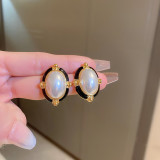 1 par de pendientes de perlas artificiales de cobre con incrustaciones de esmalte de gotas de agua de bloque de Color Retro