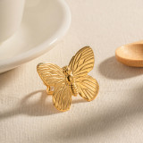 Anillo abierto chapado en oro de acero inoxidable 18K con mariposa estilo IG a granel