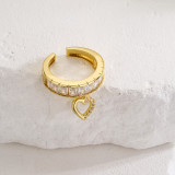 Anillo abierto de cobre con forma de corazón de amor a la moda, anillos de cobre con circonita chapada en oro