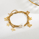 Pulseras chapadas en oro de 24 quilates con perlas de esmalte Heishi de acero inoxidable con forma de corazón de palma cruzada estilo IG