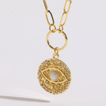 Elegante collar con colgante chapado en oro de 14 quilates con incrustaciones de cobre y ojo del diablo