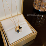 Collar De Diamantes De Imitación De Acero De Titanio Con Forma De Corazón De Trébol De Cuatro Hojas De Moda
