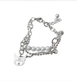 Versión coreana, pulsera de monstruo de doble capa, costura de perlas reflectantes, pulsera de acero de titanio, accesorios bonitos